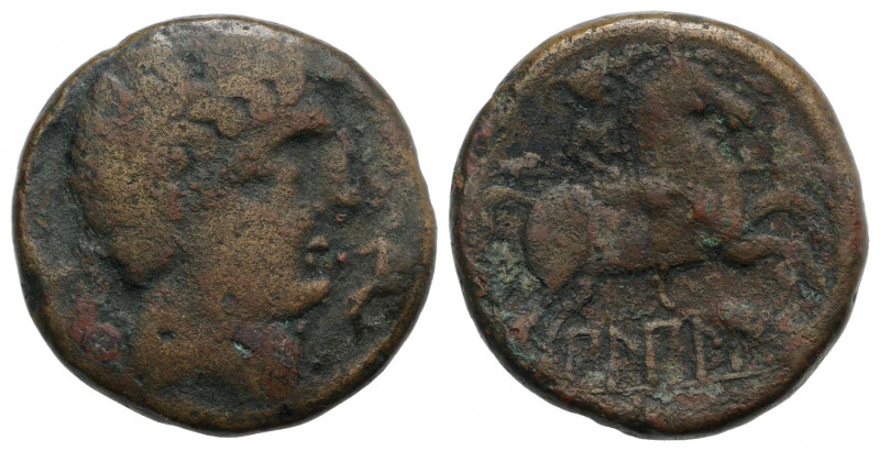 Spain, Bilbilis, late 2nd-early 1st centuries BC. Æ As (27mm, 12.16g, 3h). Male ...