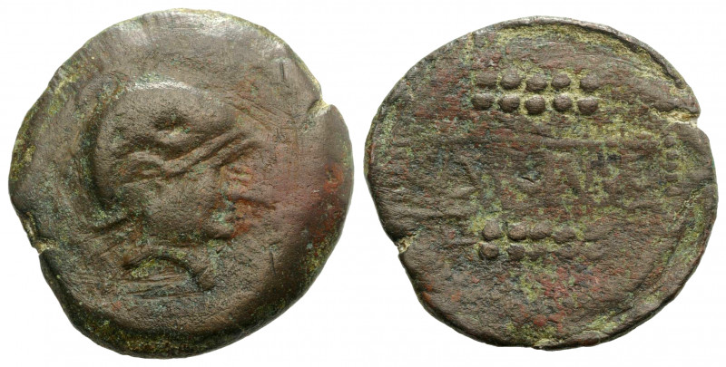 Spain, Carmo, c. 200-150 BC. Æ As (34mm, 15.50g, 7h). Helmeted male head r. R/ E...
