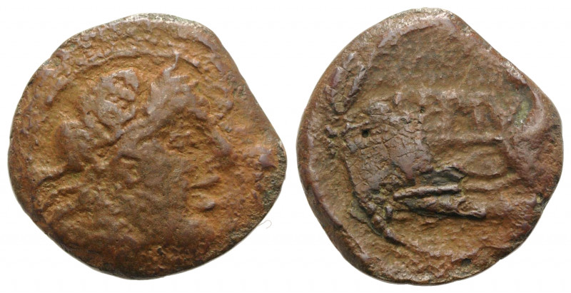 Spain, Carteia, c. 150-100 BC. Æ Semis (21.5mm, 5.47g, 9h). Laureate head of Jup...