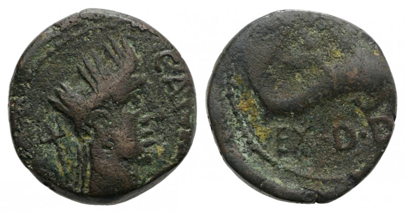 Spain, Carteia, 1st century BC. Æ Quadrans (17mm, 3.91g, 6h). Turreted head of T...