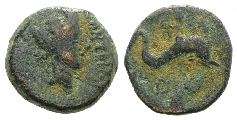 Spain, Carteia, 1st century BC. Æ Quadrans (17mm, 4.19g, 1h). Turreted head of T...