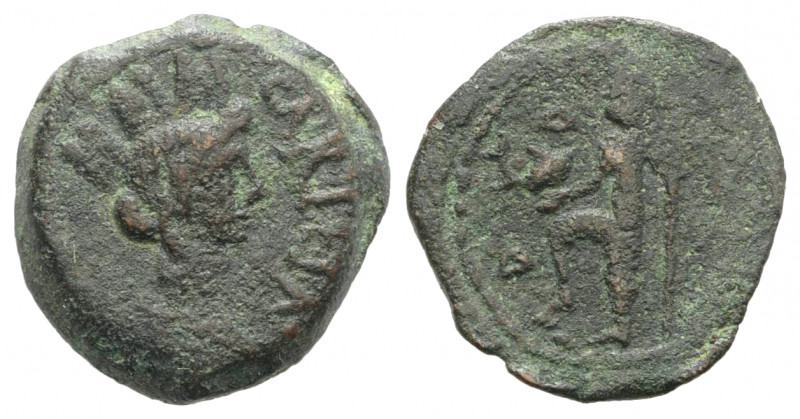 Spain, Carteia, after 44 BC. Æ Semis (22mm, 8.93g, 6h). Turreted head of Tyche r...