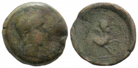 Spain, Castulo, late 3rd century BC. Æ (31mm, 19.67g, 10h). Diademed male head r. R/ Sphinx standing r., raising forepaw; star to r. CNH 7. Brown pati...