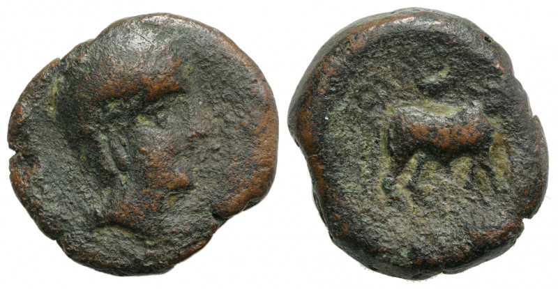 Spain, Castulo, early 2nd century BC. Æ Semis (22mm, 8.86g, 11h). Laureate male ...