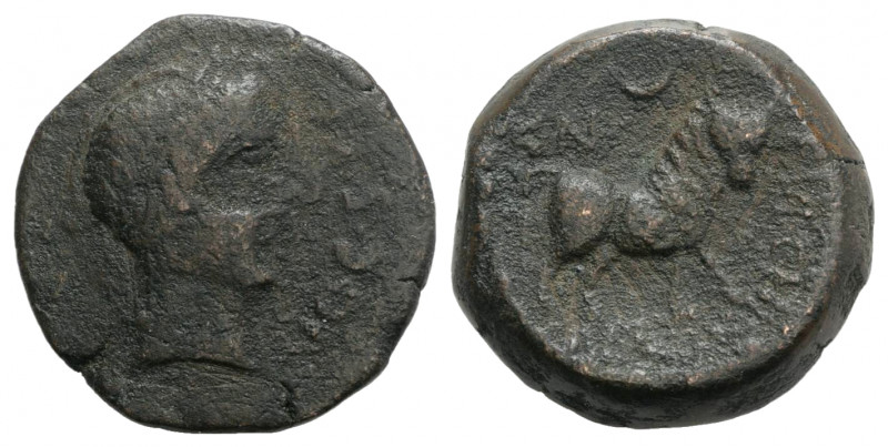 Spain, Castulo, mid 2nd century BC. Æ Semis (25mm, 14.24g, 3h). Laureate male he...
