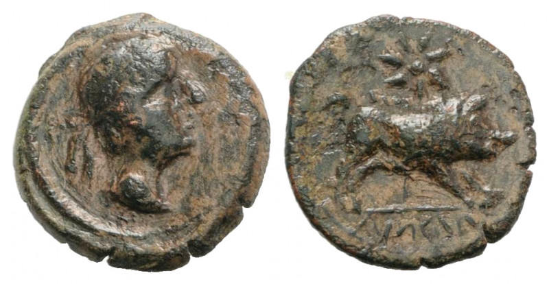 Spain, Castulo, late 2nd century BC. Æ Quarter Unit (16mm, 3.28g, 1h). Diademed ...