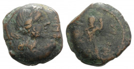 Spain, Corduba, mid 2nd century BC. Æ Quadrans (22.5mm, 8.50g, 11h). Head of Venus r. R/ Eros standing l., holding cornucopia and torch; [three pellet...