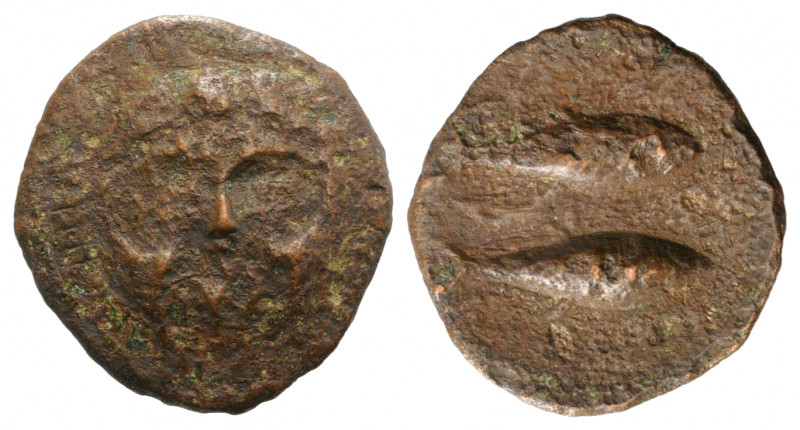 Spain, Gadir (Gades), c. 235-200 BC. Æ Half Unit (21mm, 3.00g, 12h). Head of Mel...