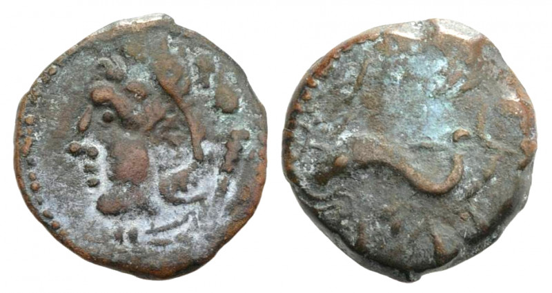 Spain, Gadir (Gades), c. 150-100 BC. Æ Quarter Unit (15mm, 2.43g, 6h). Head of M...