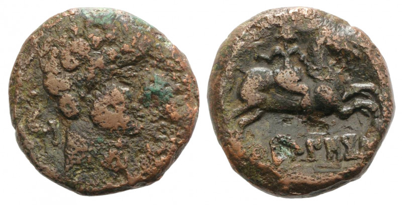 Spain, Kueliokos, c. 125-100 BC. Æ Unit (23mm, 10.18g, 2h). Bare male head r.; d...