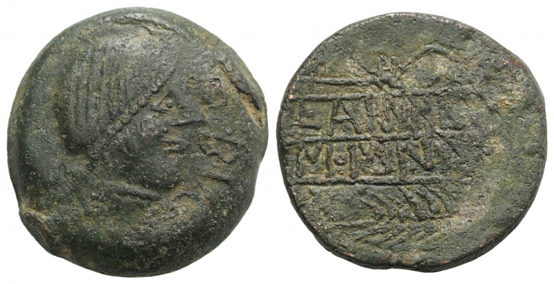 Spain, Obulco, mid 2nd century BC. Æ As (29mm, 19.83g, 3h). Head of female r. R/...