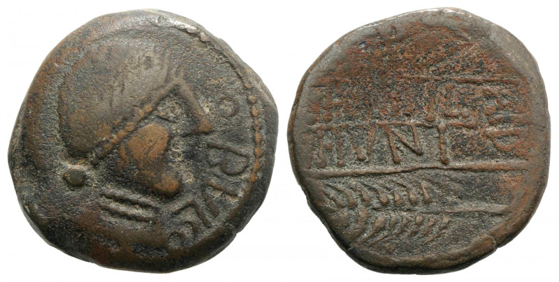 Spain, Obulco, mid 2nd century BC. Æ As (27mm, 12.17g, 3h). Head of female r. R/...