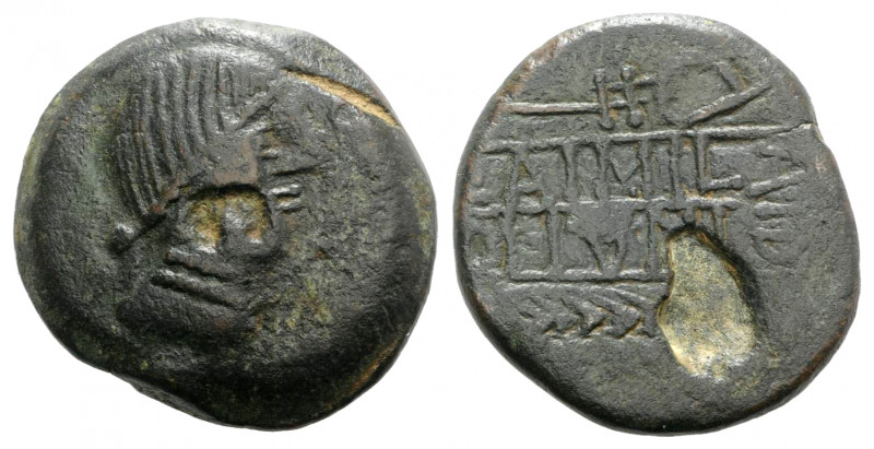 Spain, Obulco, mid 2nd century BC. Æ As (27mm, 14.89g, 3h). Head of female r. R/...