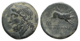 Northern Apulia, Arpi, 3rd century BC. Æ (21mm, 7.19g, 1h). Laureate head of Zeus l. R/ Boar r.; spear above. HNItaly 642. Green patina, VF