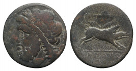 Northern Apulia, Arpi, 3rd century BC. Æ (21mm, 6.90g, 6h). Laureate head of Zeus l. R/ Boar r.; spear above. HNItaly 642. Brown patina, Good Fine