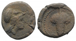 Northern Apulia, Arpi, c. 215-212 BC. Æ (14mm, 3.92g, 11h). Helmeted head of Athena r. R/ Bunch of grapes. HNItaly 650; SNG ANS 646. Good Fine