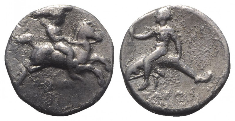Southern Apulia, Tarentum, c. 390-385 BC. AR Nomos (20mm, 7.65g, 3h). Youth on h...