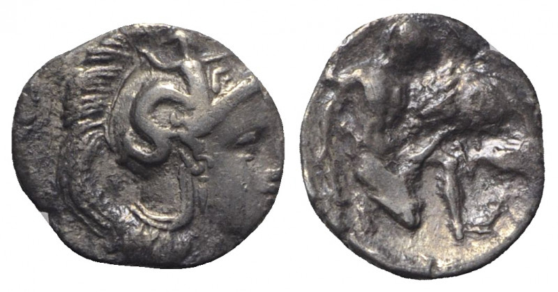Southern Apulia, Tarentum, c. 380-325 BC. AR Diobol (11mm, 1.24g, 3h). Head of A...