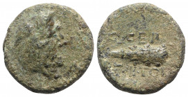 Northern Lucania, Paestum, c. 90-44 BC. Æ Semis (17mm, 5.33g, 10h). Head of Hercules r., wearing lion’s skin. R/ Club; Q • CEP above, DE III TOL below...