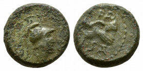 Northern Lucania, Paestum, c. 90-44 BC. Æ Semis (14mm, 4.68g, 3h). Helmeted and draped male bust r. R/ Clasped r. hands. Crawford 32; HNItaly 1250; SN...
