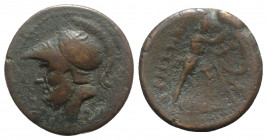Bruttium, The Brettii, c. 211-208 BC. Æ Double Unit (26mm, 14.30g, 6h). Helmeted head of Ares l. R/ Athena advancing r., holding shield and spear. HNI...
