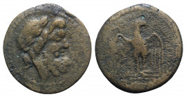 Sicily, Akragas, c. late 2nd century BC. Æ (22mm, 6.14g, 12h). Laureate head of Zeus r. R/ Eagle standing facing on thunderbolt, head r., wings spread...
