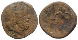 Sicily, Messana, The Mamertinoi, 220-200 BC. Æ Pentonkion (28mm, 10.38g, 9h). Laureate head of Zeus r.; club behind. R/ Warrior advancing r., holding ...
