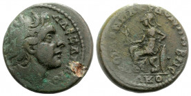 Macedon Koinon, 3rd century AD. Æ (26mm, 12.10g, 7h). Diademed head of Alexander r. R/ Athena Nikephoros enthroned l. Cf. AMNG III 628. Corrosions, Go...