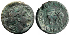 Macedon Koinon, 3rd century AD. Æ (25mm, 9.92g, 12h). Diademed head of Alexander r. R/ Lion walking r., club above Cf. AMNG III 670. Corrosions, near ...