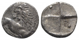 Thrace, Chersonesos, c. 386-338 BC. AR Hemidrachm (11.5mm, 2.43g). Forepart of lion r., head l. R/ Quadripartite incuse square with alternating raised...