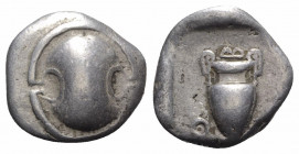 Boeotia, Thebes, c. 425-400 BC. AR Stater (20mm, 11.43g). Boeotian shield. R/ Amphora; Θ-E across central field, B above; all within incuse square. BC...