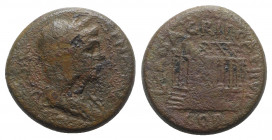 Corinth. Pseudo-autonomous issue. temp. Galba (68-69). Æ As (19.5mm, 6.90g, 3h). L. Cani Agrippa, duovir. Veiled and diademed bust of Senate r. R/ Tet...