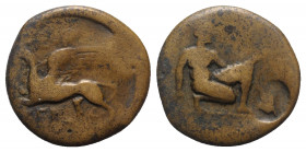 Tauric Chersonesos, Chersonesos, late 4th-early 3rd centuries BC. Æ (22mm, 7.07g, 6h). Chorei-(?), magistrate. Artemis Parthenos kneeling r., holding ...