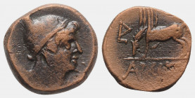 Pontos, Amisos, time of Mithradates VI Eupator, c. 85-65 BC. Æ (22mm, 13.54g, 12h). Helmeted head of Mithradates VI as the hero Perseus r. R/ Pegasos ...