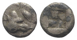 Lesbos, Unattributed early mint, c. 500-450 BC. BI Obol (7mm, 0.91g). Boar’s head r.; eye above. R/ Quadripartite incuse square. SNG Copenhagen 290; H...
