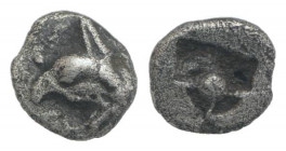 Ionia, Phokaia or Teos, c. 540-478 BC. AR Tetartemorion (5mm, 0.19g). Griffin head l. R/ Quadripartite incuse square with central pellet. Unpublished ...