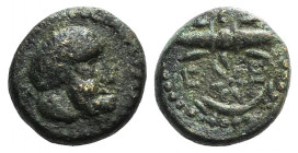 Pisidia, Selge, c. 2nd-1st century BC. Æ (11mm, 2.22g, 3h). Head of Herakles r. R/ Thunderbolt, star and bow. Cf. SNG BnF 1993; SNG Copenhagen 265. Ra...