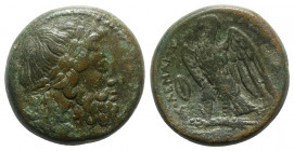 Ptolemaic Kings of Egypt, Ptolemy II (285-246 BC). Æ (27mm, 17.05g, 3h). Diademed head of Zeus-Ammon r. R/ Eagle standing l. on thunderbolt; shield to...