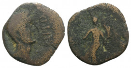 Augustus ? (27 BC-AD 14). Spain, Irippo. Æ Semis (24mm, 4.63g, 9h). Bare head r. R/ Female figure seated l., holding pine cone and cornucopia. RPC I 5...