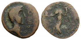 Augustus ? (27 BC-AD 14). Spain, Irippo. Æ Semis (24mm, 4.89g, 9h). Bare head r. R/ Female figure seated l., holding pine cone and cornucopia. RPC I 5...