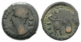 Augustus (27 BC-AD 14). Spain, Colonia Patricia (Corduba). Æ Semis (22mm, 6.47g, 11h). Bare head l. R/ Apex and simpulum. RPC I 130; ACIP 3358. Good F...