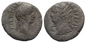 Nero with Tiberius (54-68). Egypt, Alexandria. BI Tetradrachm (24mm, 9.78g, 12h), year 13 (AD 66/7). Radiate bust l. R/ Laureate head of Tiberius r. R...