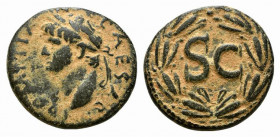 Domitian (81-96). Seleucis and Pieria, Antioch. Æ (22mm, 6.52g, 12h). Laureate head l. R/ Large SC within wreath. McAlee 409a; RPC II 2023. Earthy bro...