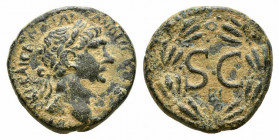 Trajan (98-117). Seleucis and Pieria, Antioch. Æ As (22mm, 8.52g, 12h). Laureate head r. R/ Large SC; BI below; all within laurel wreath. RPC III 3611...
