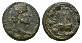 Antoninus Pius (138-161). Commagene, Zeugma. Æ (20mm, 5.84g, 12h). Laureate head r. R/ Tetrastyle temple atop hill, with peribolos containing grove of...