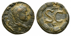 Elagabalus (218-222). Seleucis and Pieria, Antioch. Æ (17mm, 3.06g, 6h). Laureate head r. R/ Large SC, Δ above, Є below; all within laurel wreath. McA...