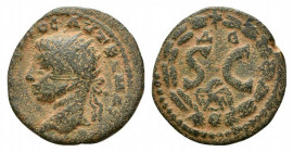 Elagabalus (218-222). Seleucis and Pieria, Antioch. Æ (20mm, 4.21g, 5h). Radiate head l. R/ S • C; Δ Є above, eagle below; all within laurel wreath fa...