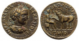 Severus Alexander (222-235). Mysia, Parium. Æ (21.5mm, 4.06g, 12h). Laureate, draped and cuirassed bust r.; gorgoneion on cuirass. R/ Asclepius seated...