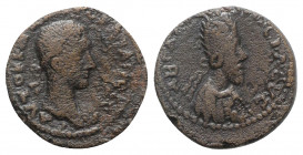 Gordian III with Abgar X Phraates (238-244). Mesopotamia, Edessa. Æ (19mm, 5.57g, 5h). Laureate head of Gordian III r. R/ Draped bust of Abgar X, wear...