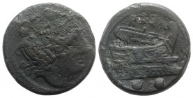 Anonymous, Rome, 217-215 BC. Æ Sextans (30mm, 24.18g, 1h). Head of Mercury r., wearing winged petasus. R/ Prow r. Crawford 38/5; RBW 96-7. Good Fine